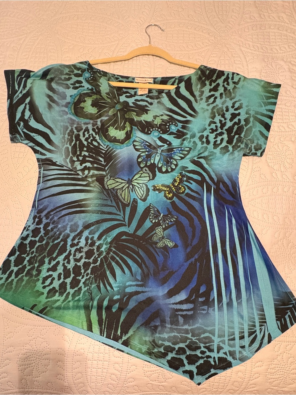 Tropical Butterfly Short Sleeve Tee - Blue Green